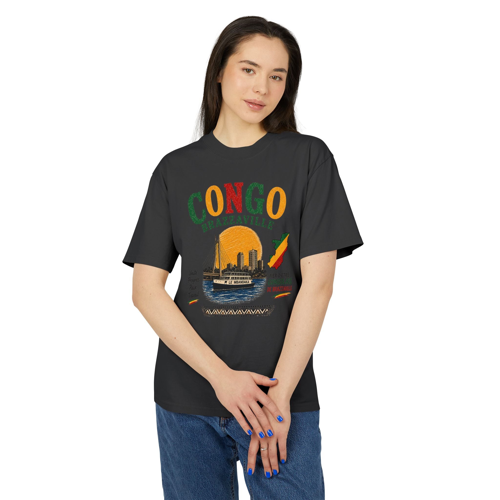 Congo Brazzaville Vintage Travel T-Shirt – Retro Sunset Riverboat Design