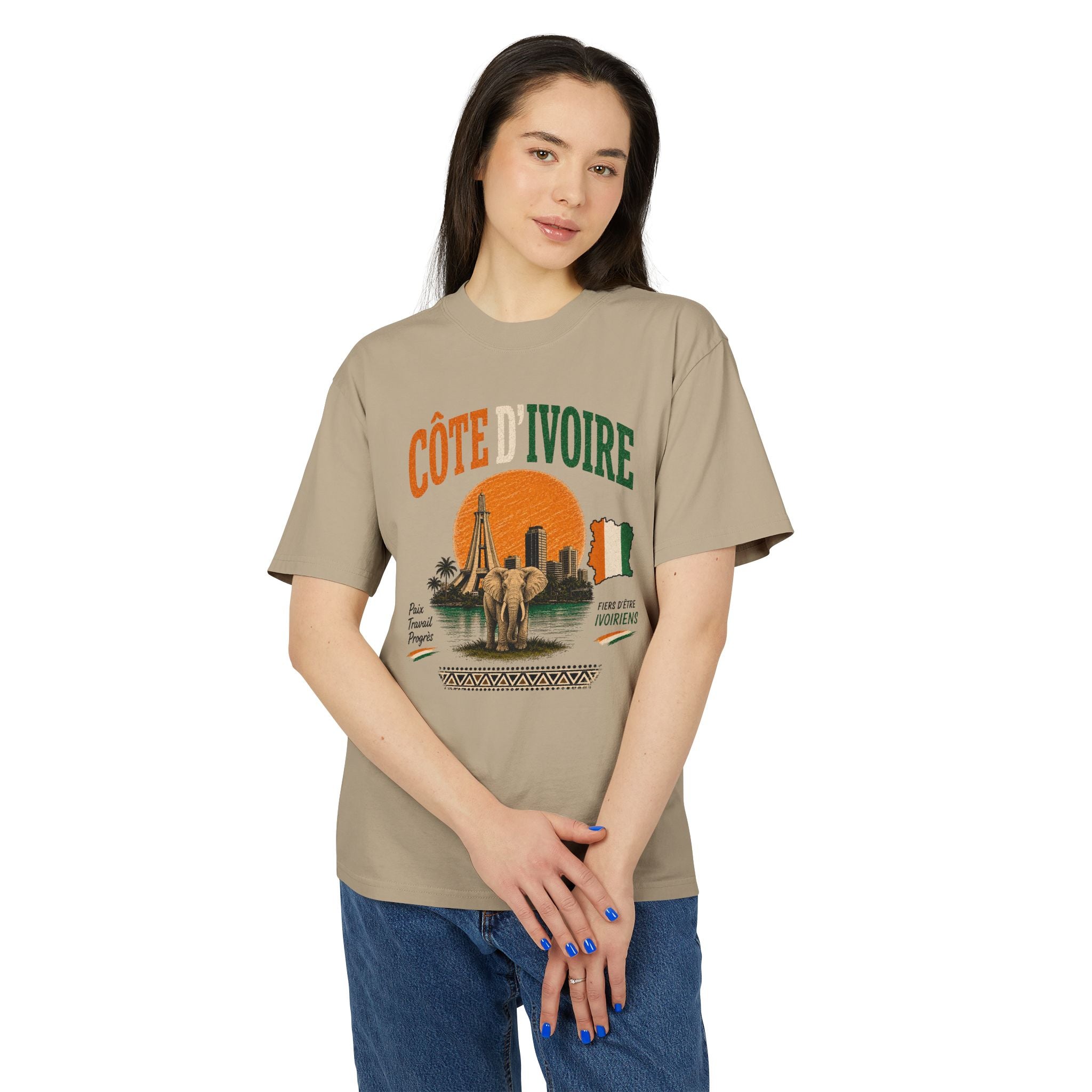 Côte d’Ivoire Vintage Travel T‑Shirt — Ivory Coast Sunset Graphic Tee