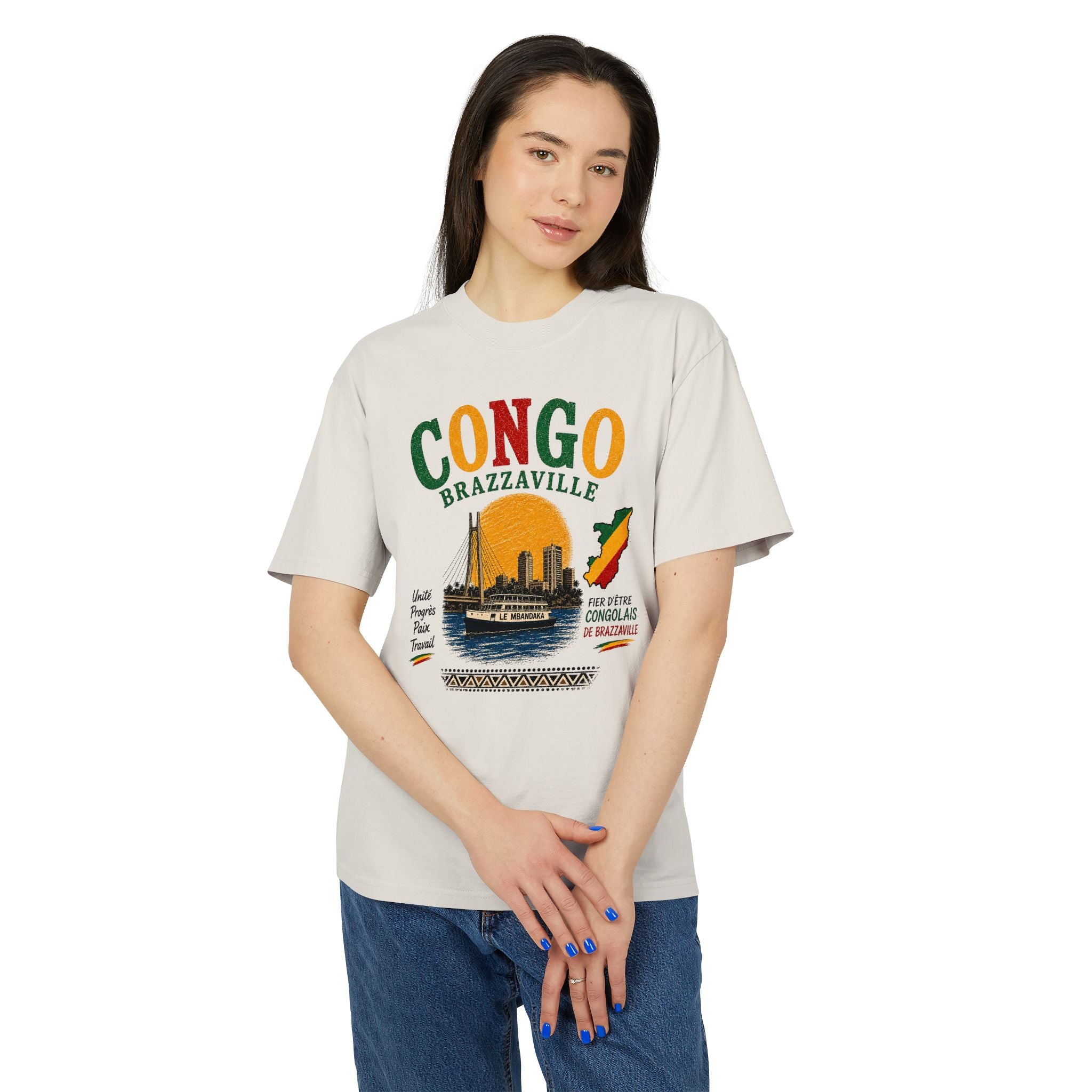 Congo Brazzaville Vintage Travel T-Shirt – Retro Sunset Riverboat Design